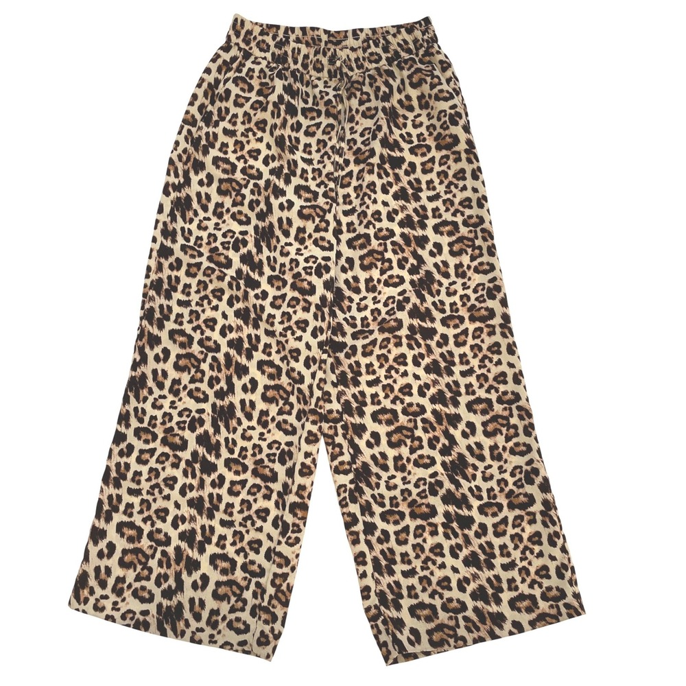 Maison d'Amélie Pants Womens M Brown Leopard Print Wide Leg Elastic Boho Trendy